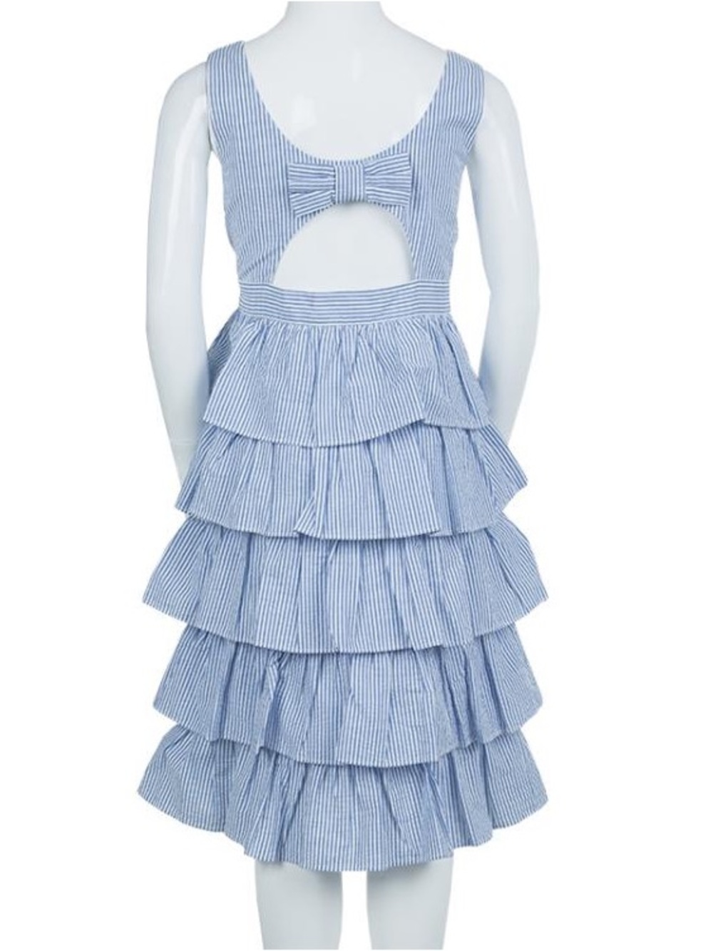 Ralph Lauren Blue and White Striped Tiered Seersucker Dress